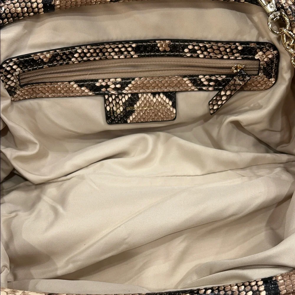 INC International Concepts Snake-Print Clutch in Brown and Black with Gold Chain